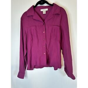 NEXX Women's Silk Button Down Shirt Petite Small Medium Long Sleeve Purple